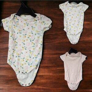 Baby Girl 3pc Lemon Print Onesie Bodysuit Playwear Fruit 6-9M Pink Yellow Bundle